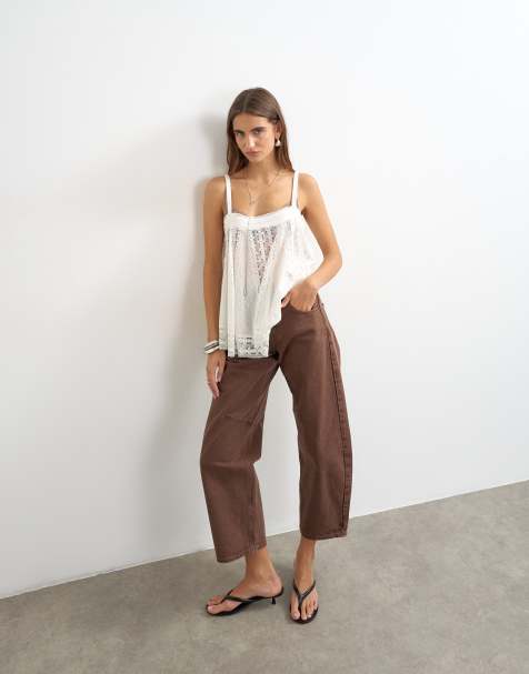 Topshop Barrel mid rise jean in chocolate - view 1