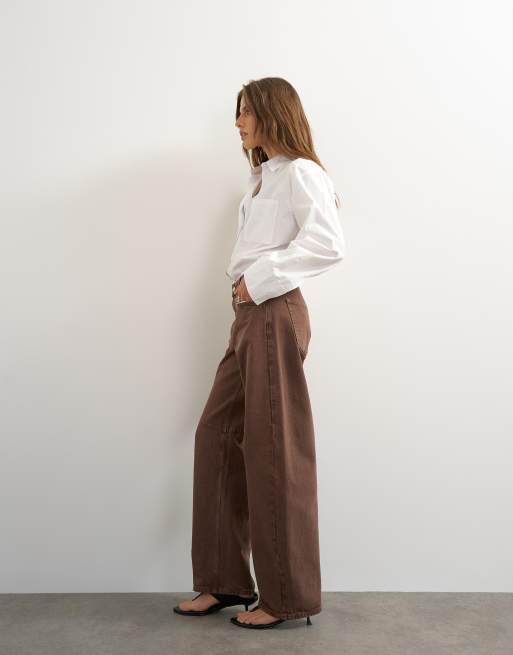 Topshop Barrel mid rise jean in chocolate, 4 of 5
