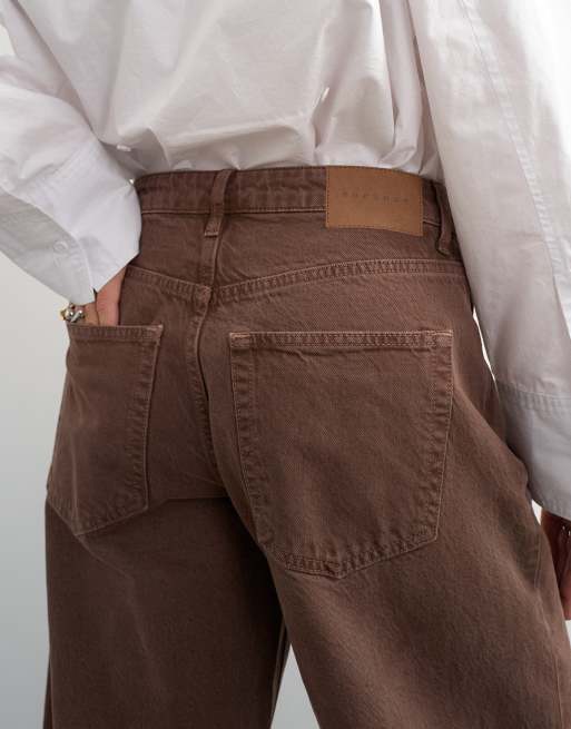 Topshop Barrel mid rise jean in chocolate, 5 of 5
