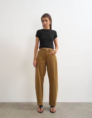 Topshop Barrel Mid Rise Jean In Brown