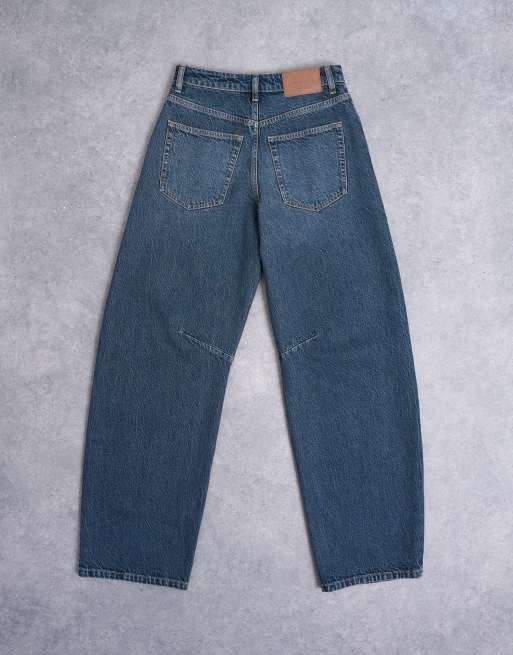 Topshop Barrel high rise jeans in deep blue