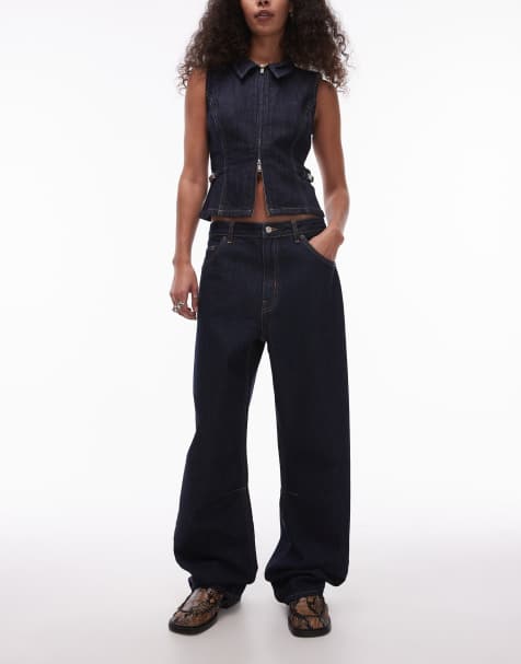 Topshop Barrel mid rise jean in indigo wash