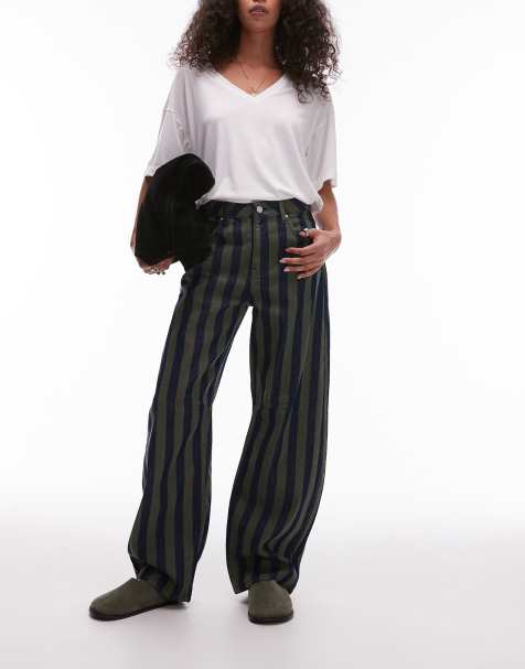 Topshop Barrel mid rise jean in khaki stripe - view 1