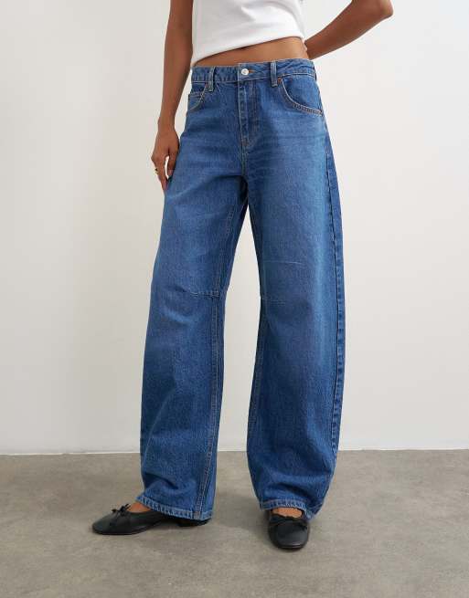 Topshop Barrel mid rise jean in mid blue, 3 of 5