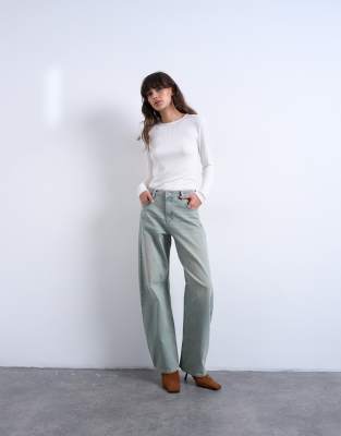 Topshop Barrel Mid Rise Jean In White