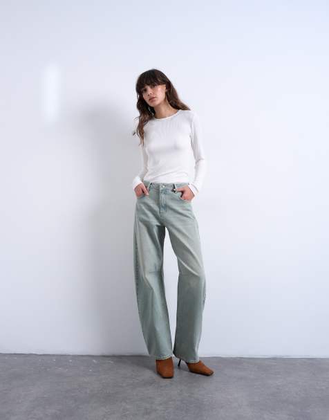Topshop barrel mid rise jean in mint green - view 1