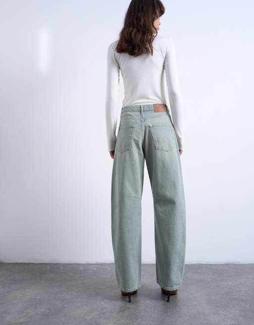 Topshop barrel mid rise jean in mint green, 4 of 7