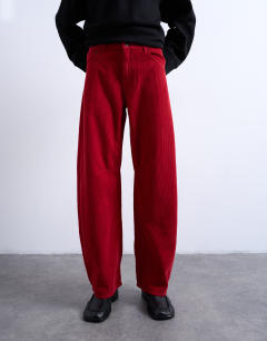 Barrel mid rise jean in red cord