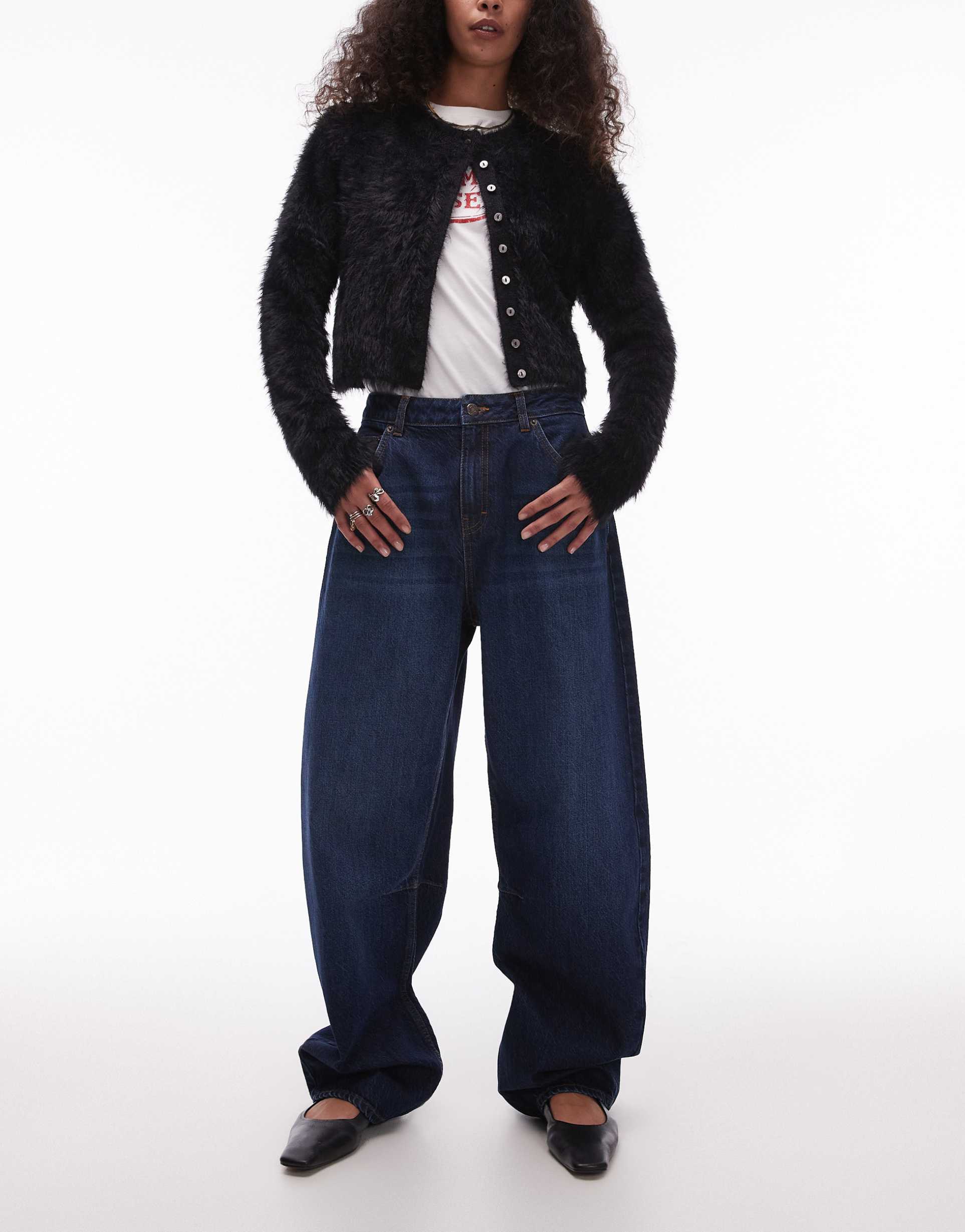 topshop barrel mid rise jean in rich indigo