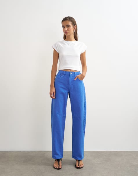 Topshop Barrel mid rise jean in strong blue - view 1