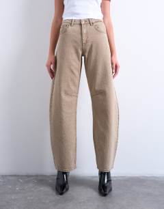 Barrel mid rise jean in washed beige
