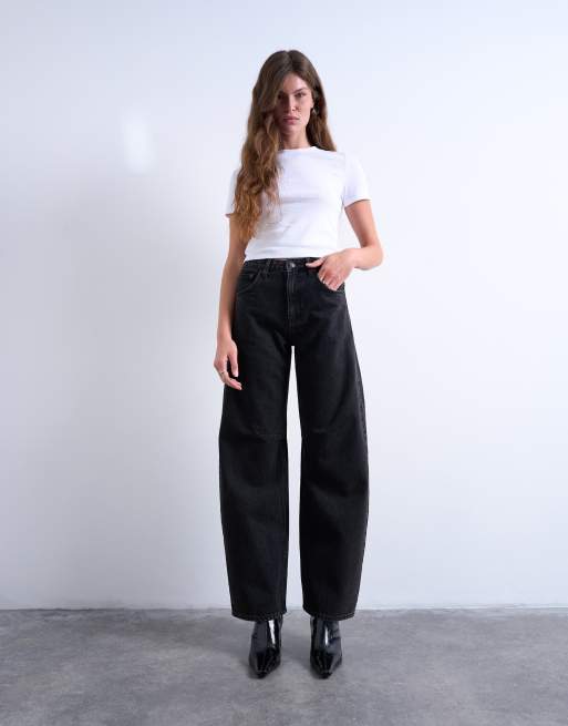 Topshop barrel high rise jeans in washed black
