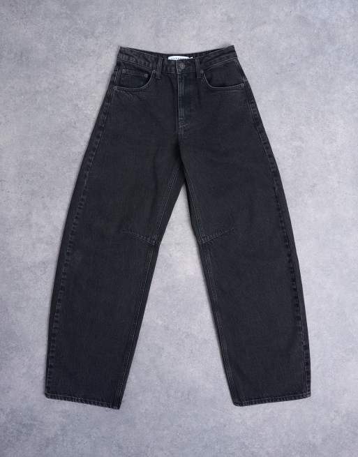 Topshop Barrel mid rise jean in washed black, 6 of 7