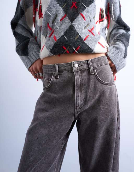 Topshop Barrel mid rise jean with seam detail in otter, 2 of 7