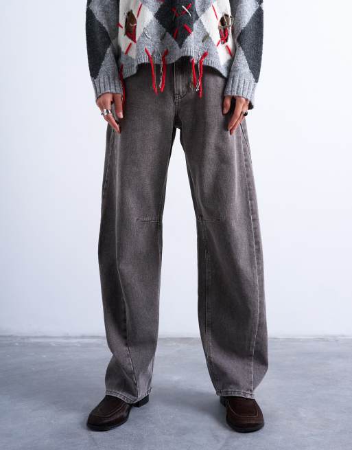 Topshop Barrel mid rise jean with seam detail in otter, 3 of 7