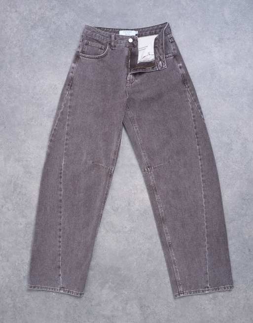 Topshop Barrel mid rise jean with seam detail in otter, 6 of 7