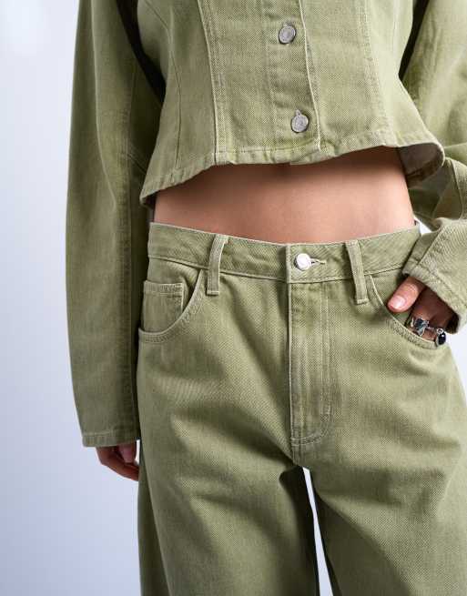 Topshop Barrel mid rise jean with seam details in avocado, 2 of 7
