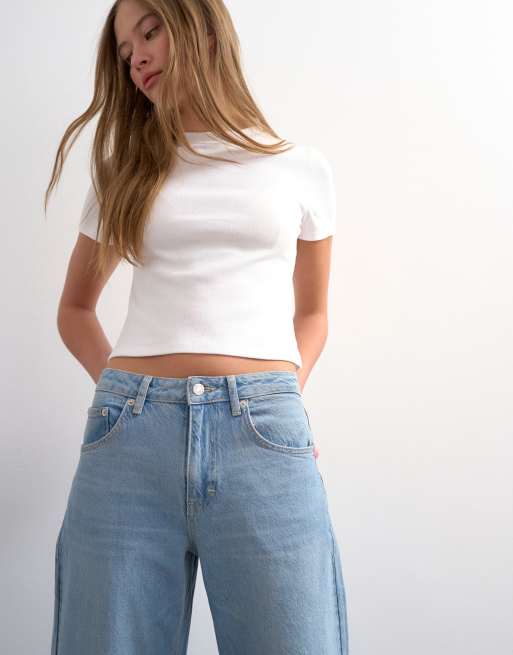 Topshop Barrel mid rise jeans in bleach, 3 of 7