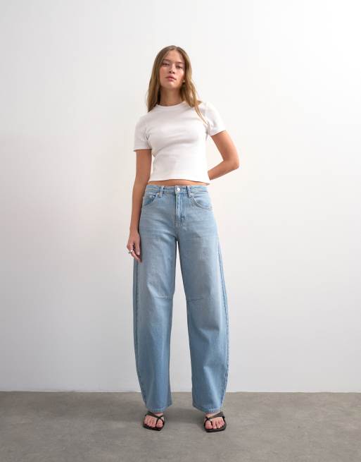 Topshop Barrel mid rise jeans in bleach, 5 of 7