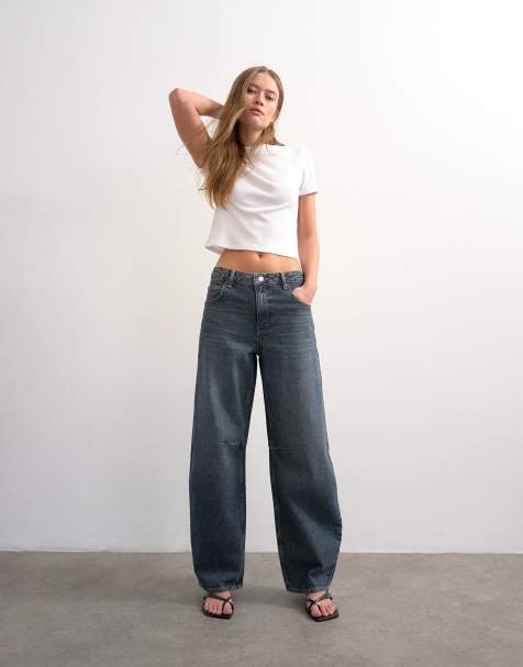 Topshop Barrel mid rise jeans in blue black - view 1