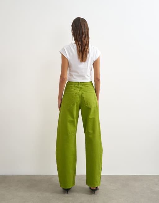 Topshop Barrel mid-rise jeans in bright olive, 5 of 5
