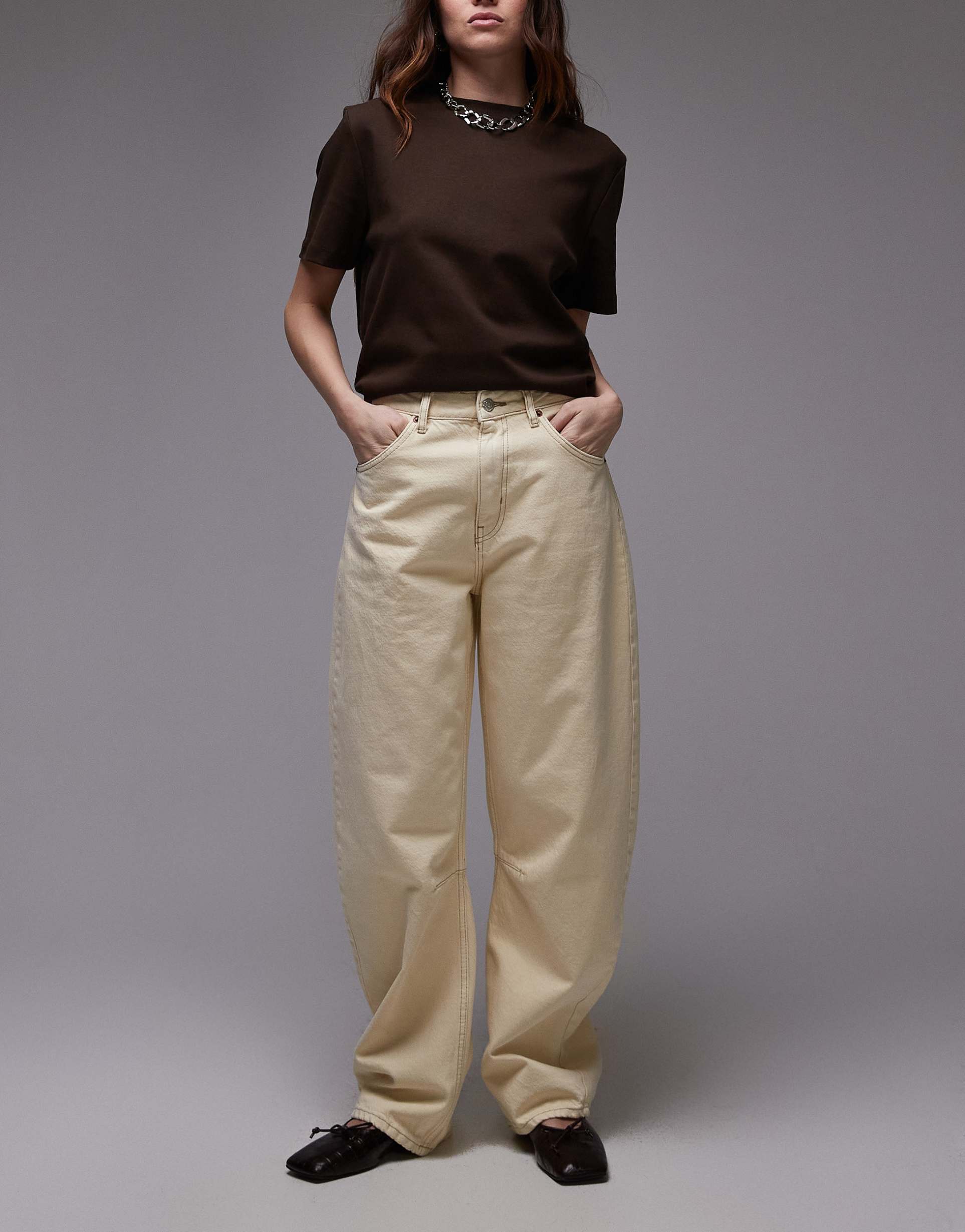 topshop barrel mid rise jeans in buttermilk