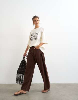 Topshop Barrel Mid Rise Jeans In Brown