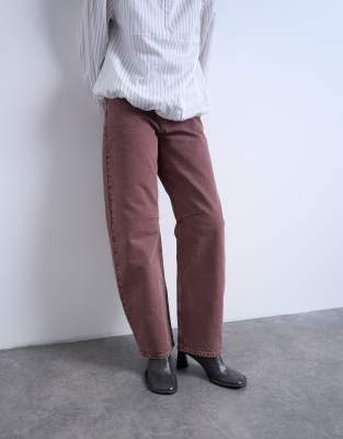 Topshop Barrel Mid Rise Jeans In Burgundy