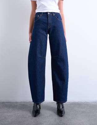 Topshop Barrel mid rise jeans in indigo rinse-Blue