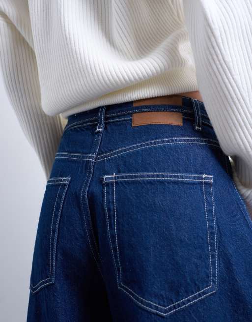 Topshop Barrel mid rise jeans in indigo rinse, 4 of 7