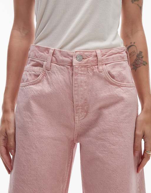 Topshop Barrel mid rise jeans in pink, 5 of 5