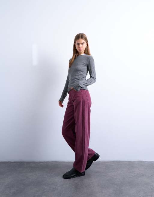 Topshop Barrel mid rise jeans in purple cord, 3 of 7