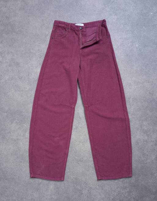 Topshop Barrel mid rise jeans in purple cord, 6 of 7