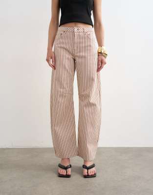 Topshop Barrel mid rise jeans in red stripe