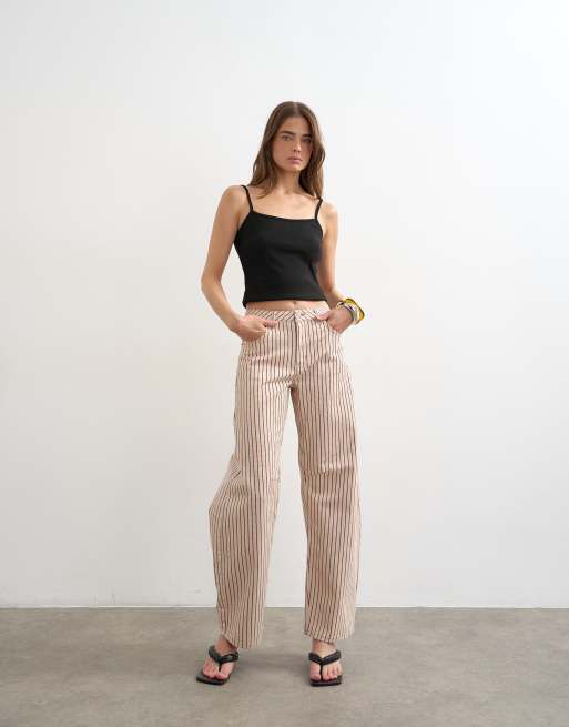 Topshop Barrel mid rise jeans in red stripe, 2 of 7