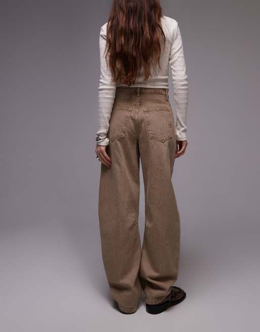 Topshop barrel mid rise jeans in sand, 3 of 5