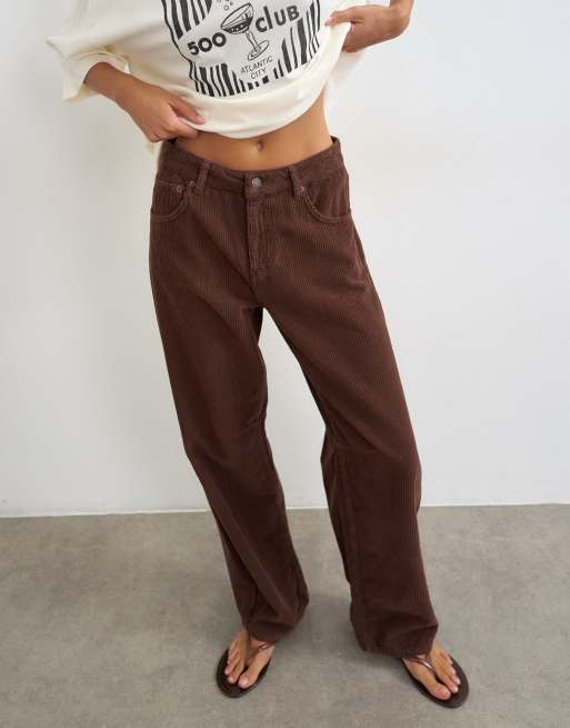 Topshop Barrel Mid-Rise-Jeans in Schokobraun Cord, 5 von 7