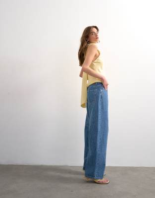 Topshop Barrel Mid Rise Jeans In Blue