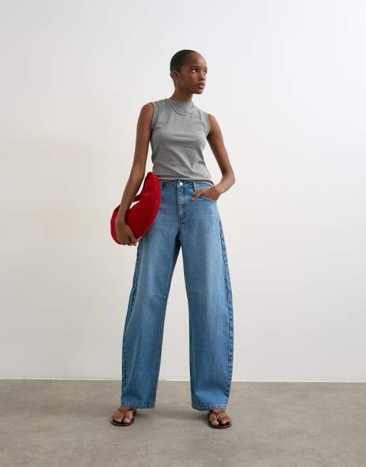 Topshop Barrel mid rise jeans in vintage blue