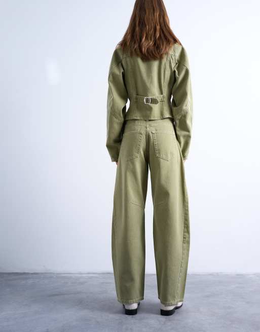 Topshop Barrel mid rise jeans with seam details in avocado, 5 of 7