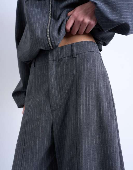 Topshop barrel pants in charcoal stripe (Part of a set), 3 of 5