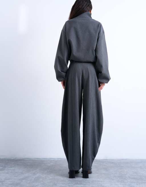 Topshop barrel pants in charcoal stripe (Part of a set), 5 of 5