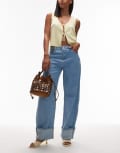 [Topshop] Topshop Barrel turn up jeans in bleach-Blue W34 L32 Bleach