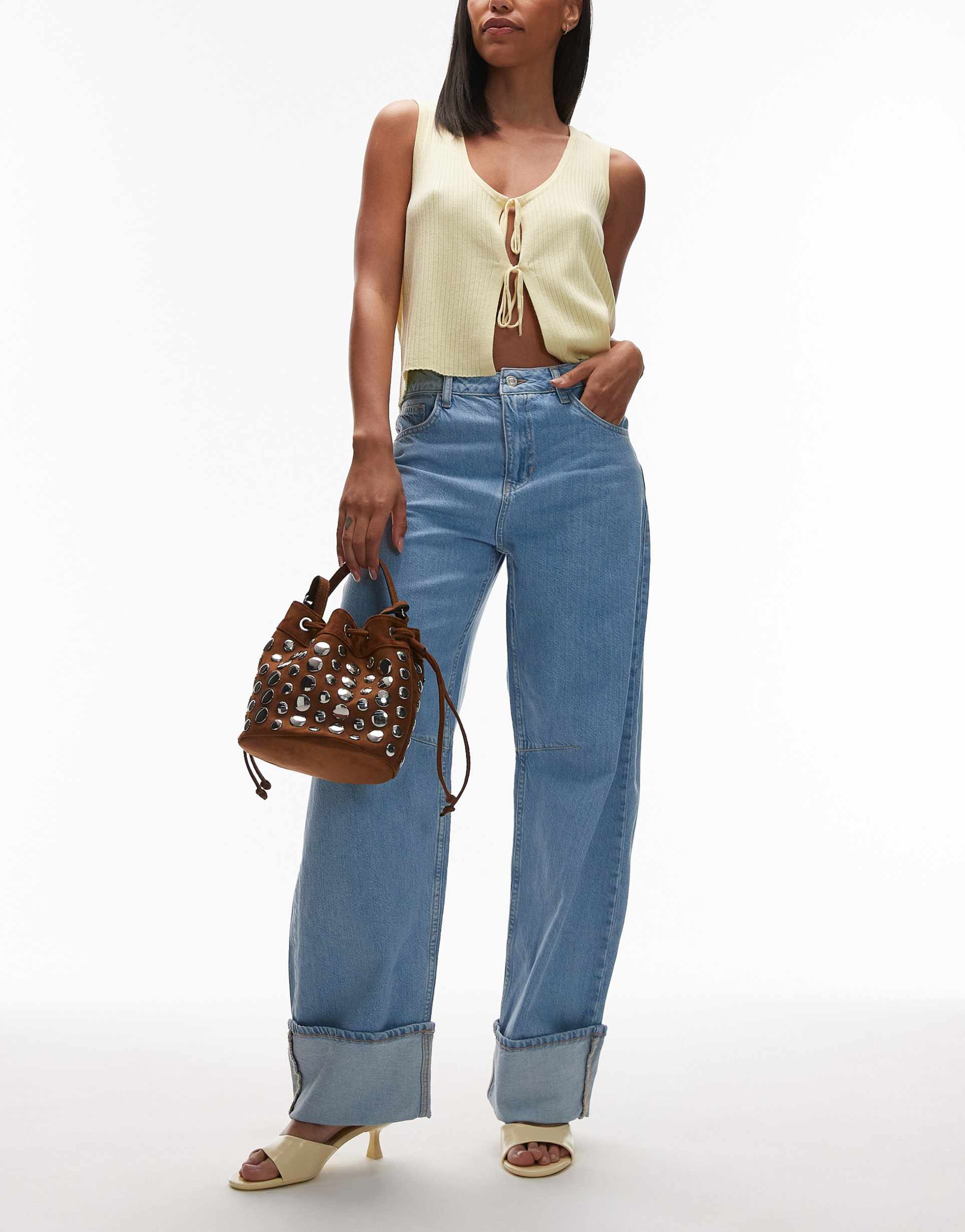 topshop barrel turn-up jeans in bleach