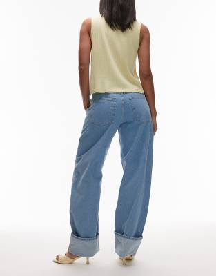 Topshop Barrel Turn-up Jeans In Blue