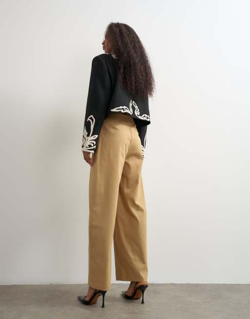 Topshop barrelbroek met plooien in beige, 3 van 5