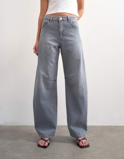 Topshop barreljeans med hög midja i fin grå, 5 av 7