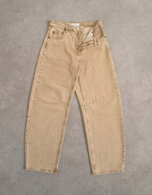 Topshop barreljeans med hög midja i tvättad beige, 6 av 7