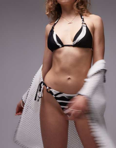 Topshop - Bas de bikini imprimé avec anneau noué sur le côté - Noir et blanc - view 1