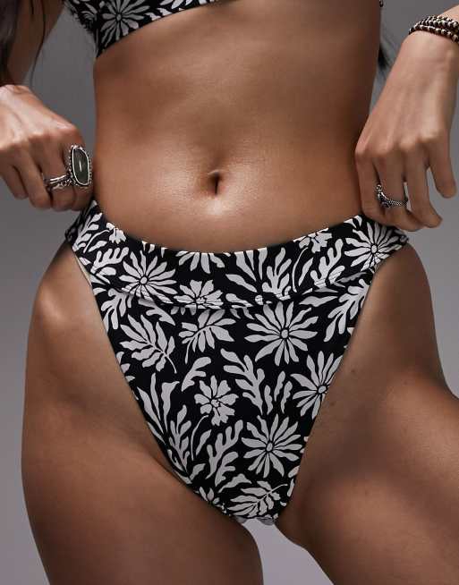 Topshop Bas de bikini tanga imprim fleurs abstraites Noir